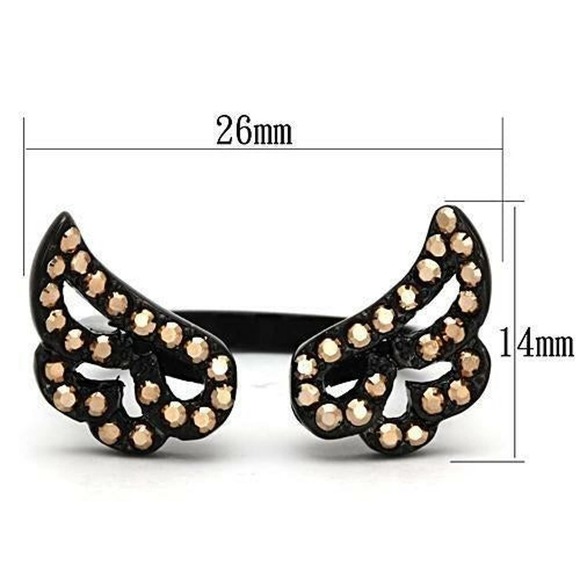 Gold Metallic Crystal Wing Black Stainless Steel Ring Size 9 - Picture 2 of 4